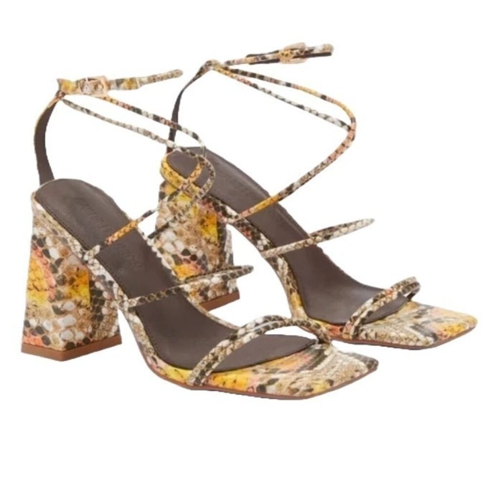 Gabrielle Union Zahra Strappy Block Heel Sandals Sz 10 Faux Snake Ankle Strappy